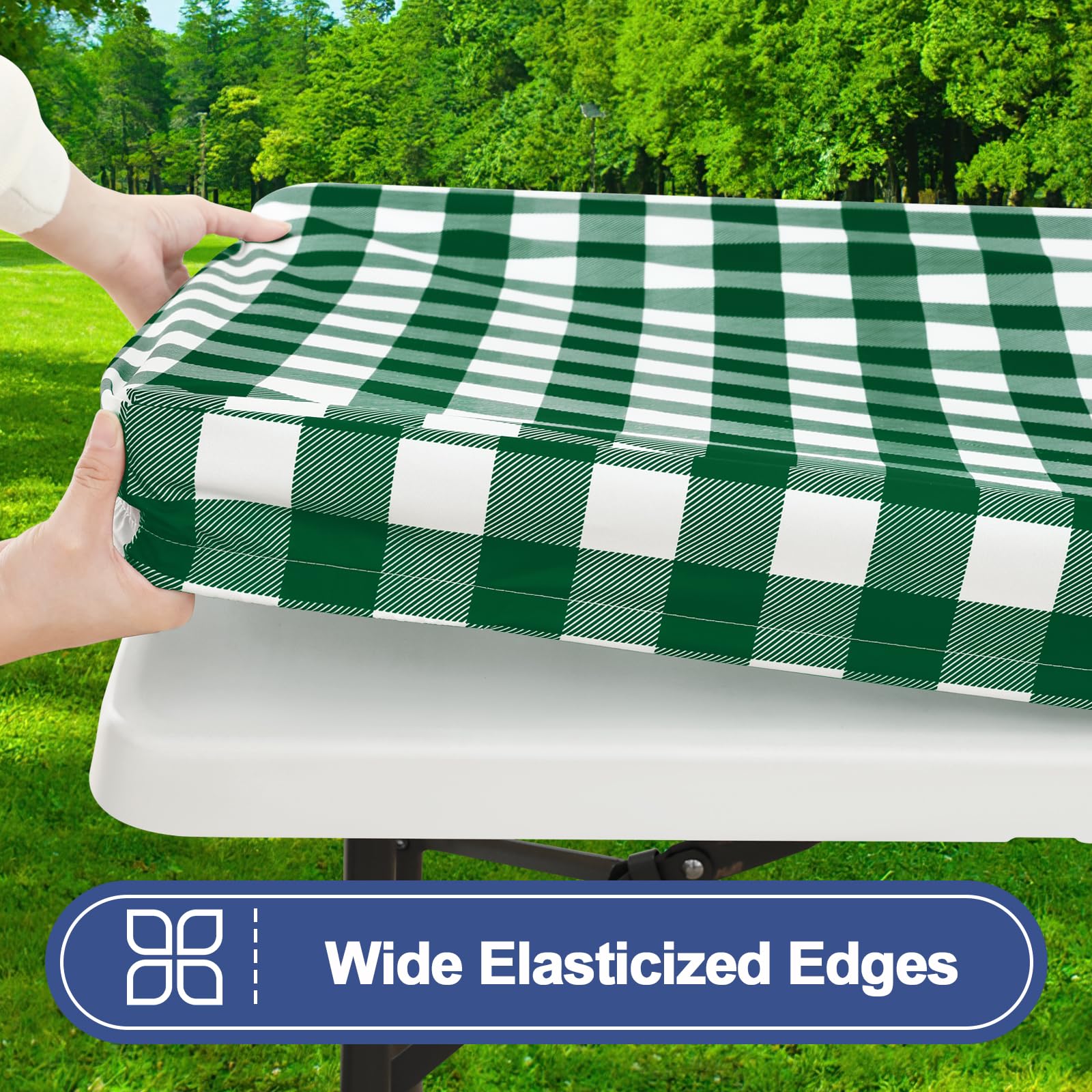Close-up of Smiry picnic table cover with elastic edge