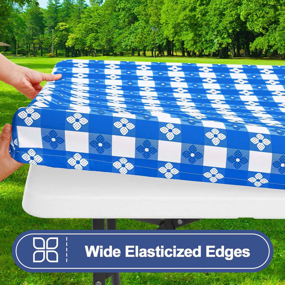 Close-up of Smiry picnic table cover with elastic edges