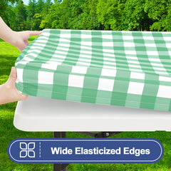 Close-up of Smiry waterproof picnic table cover showing elastic edge