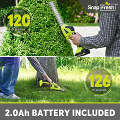 Close-up of SnapFresh 20V hedge trimmer blade and grass shear blade