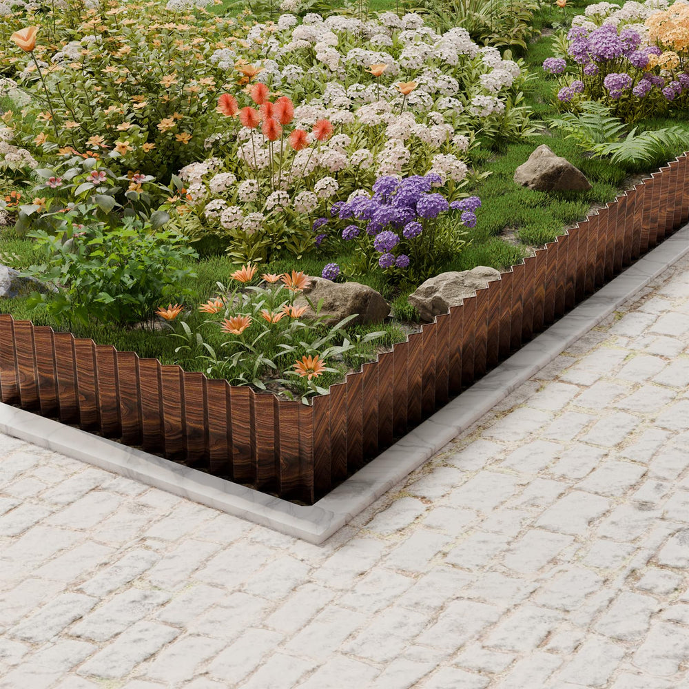 Close-up of SnugNiture garden edging showing corrugated design