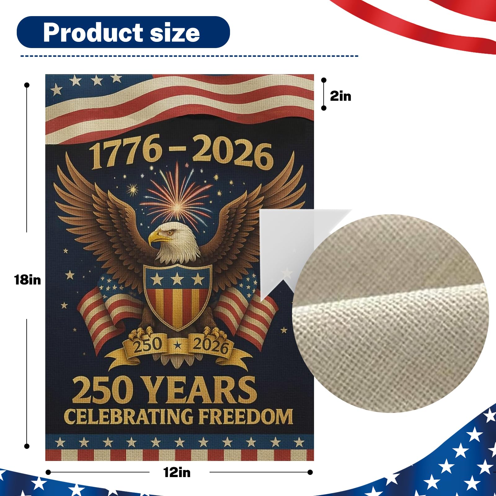 Close-up of Snungee 250th Anniversary USA Garden Flag detail