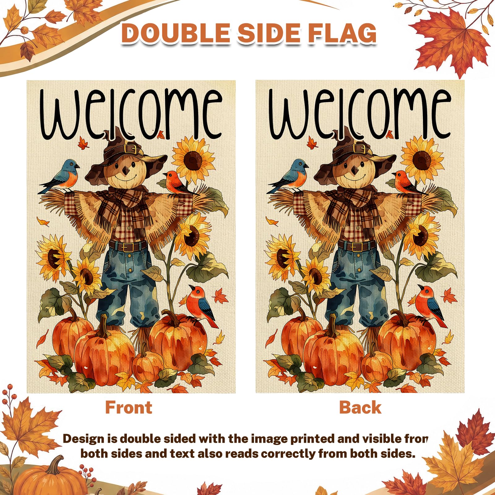 Close-up of Snungee Fall Garden Flag details with sunflowers