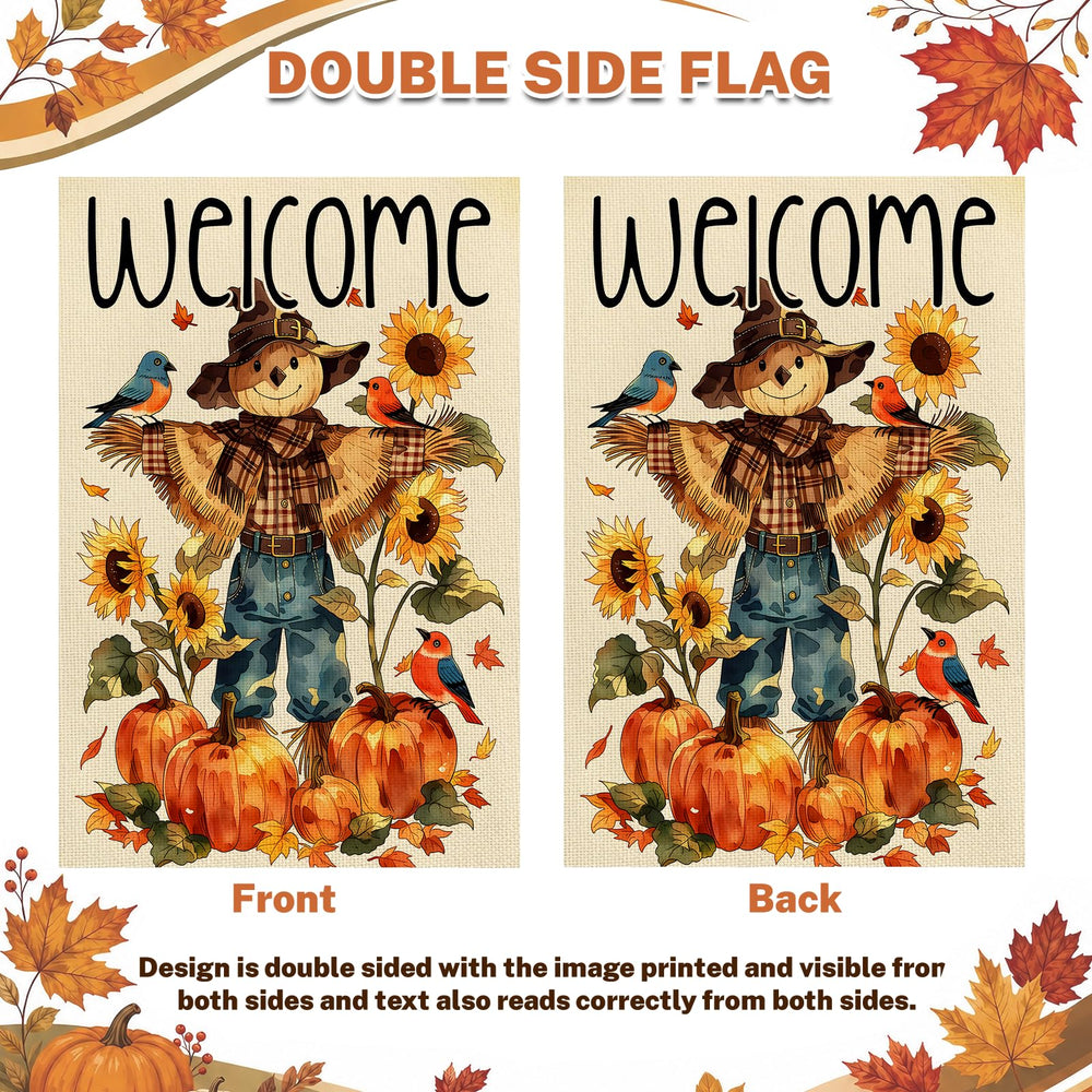 Close-up of Snungee Fall Garden Flag details with sunflowers