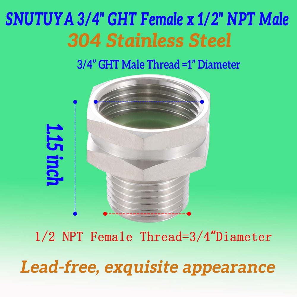 Close-up of SNUTUYA stainless steel garden hose adapter