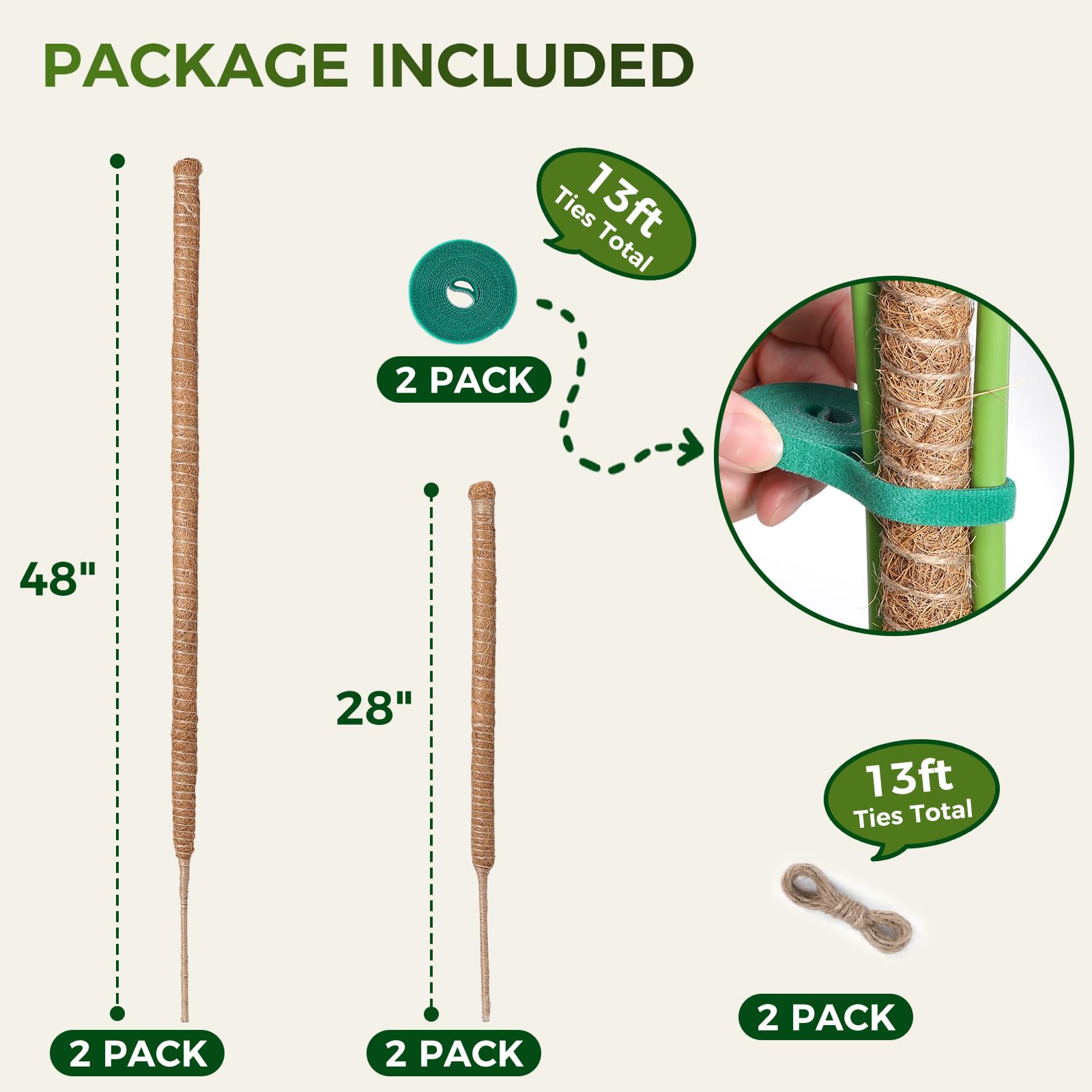 Close-up of Snuvid moss pole made from eco-friendly coconut coir