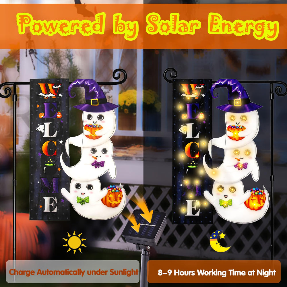 Close-up of solar panel on FLAGMESAGE Halloween Lighted Garden Flag