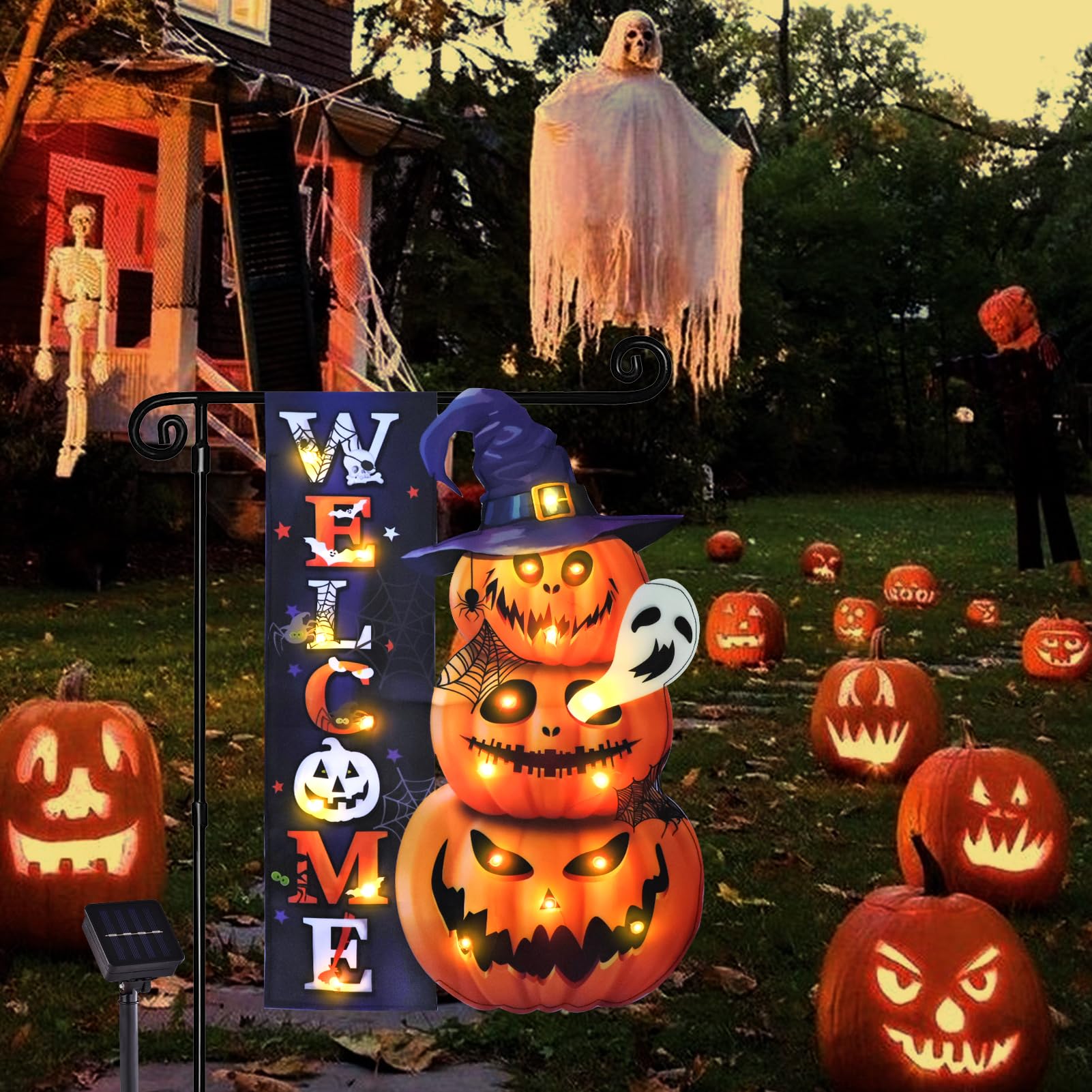 Close-up of solar panel on FLAGMESAGE Halloween Lighted Garden Flag