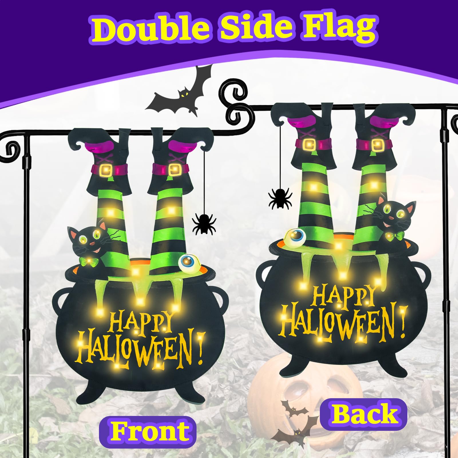 Close-up of solar panel on FLAGMESAGE Halloween Lighted Garden Flag