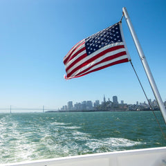 Close-up of SolarStar American Flag showing sewn stripes and grommets
