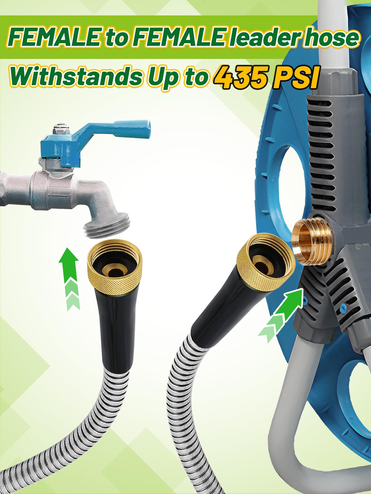 Close-up of solid brass fittings on Beeplove garden hose