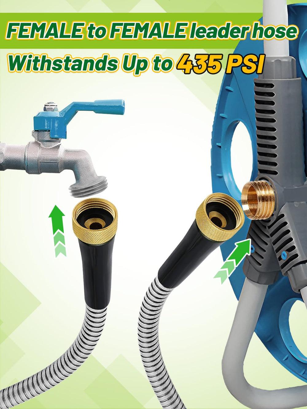 Close-up of solid brass fittings on Beeplove garden hose
