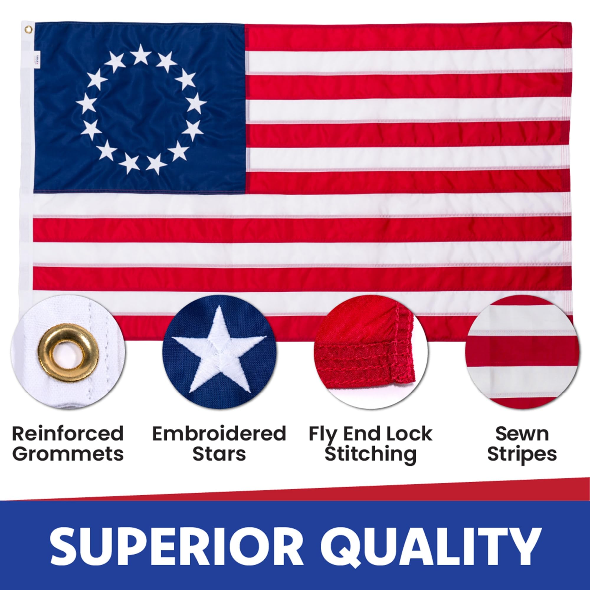 Close-up of solid brass grommets on Betsy Ross Flag