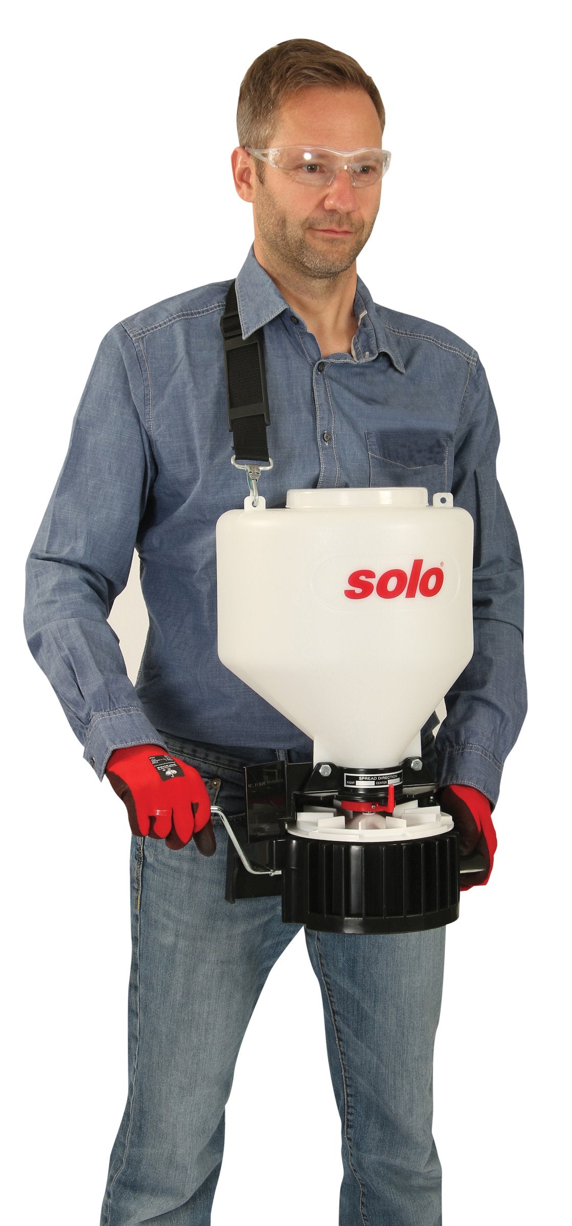 Close-up of SOLO Portable Spreader's adjustable flow control