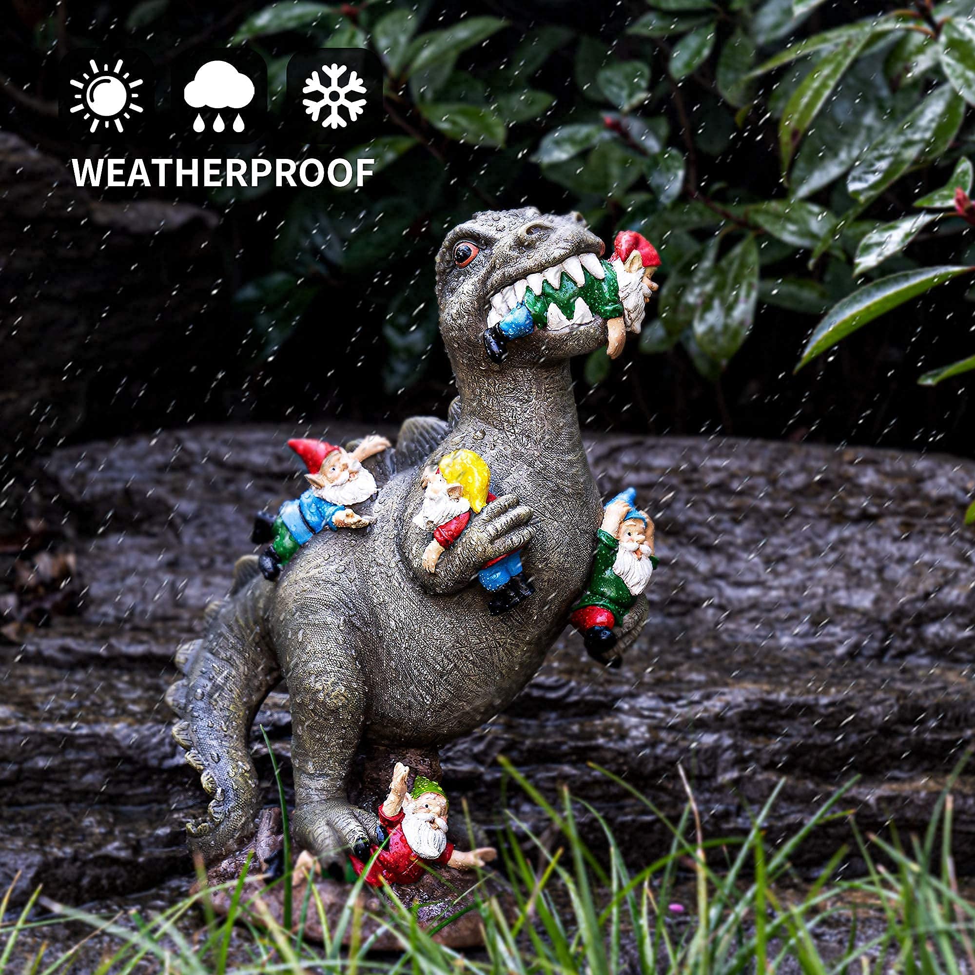 Close-up of SOWSUN Garden Gnome Dinosaur details