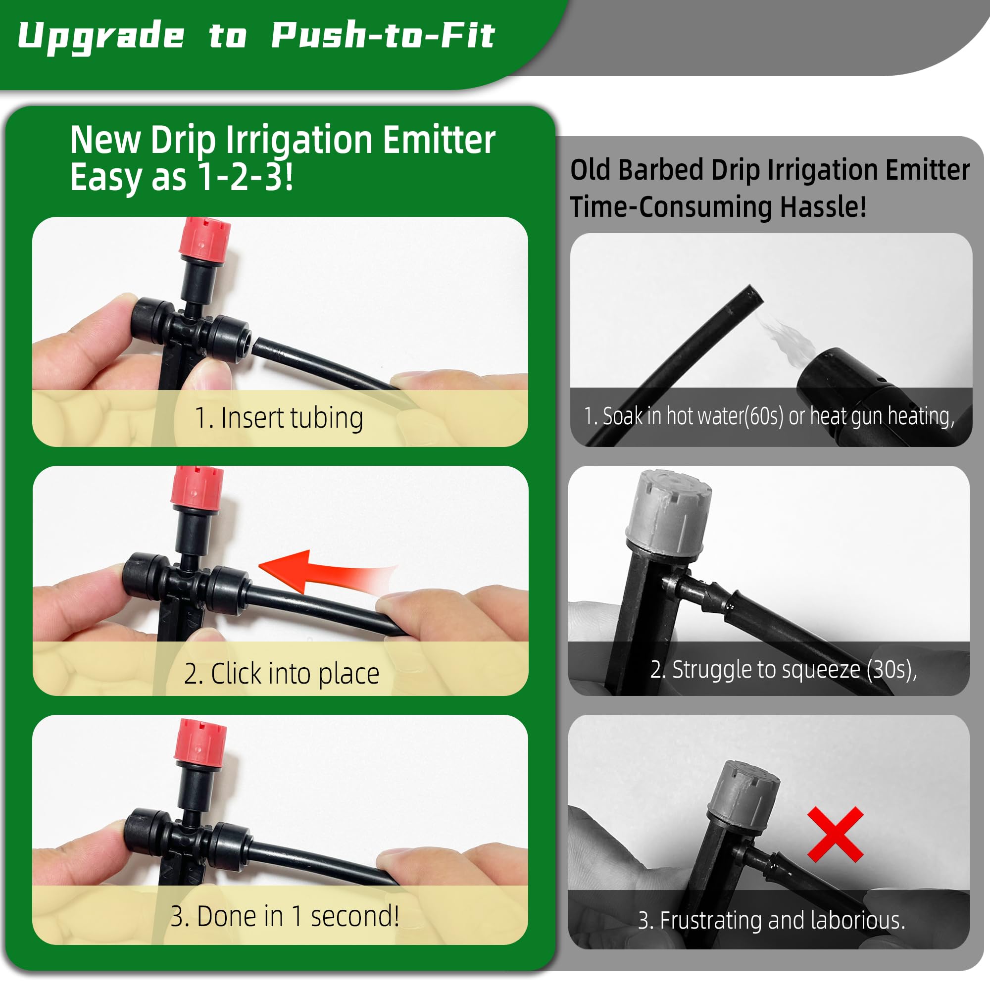 Close-up of Spalolen drip emitter showcasing quick-connect feature