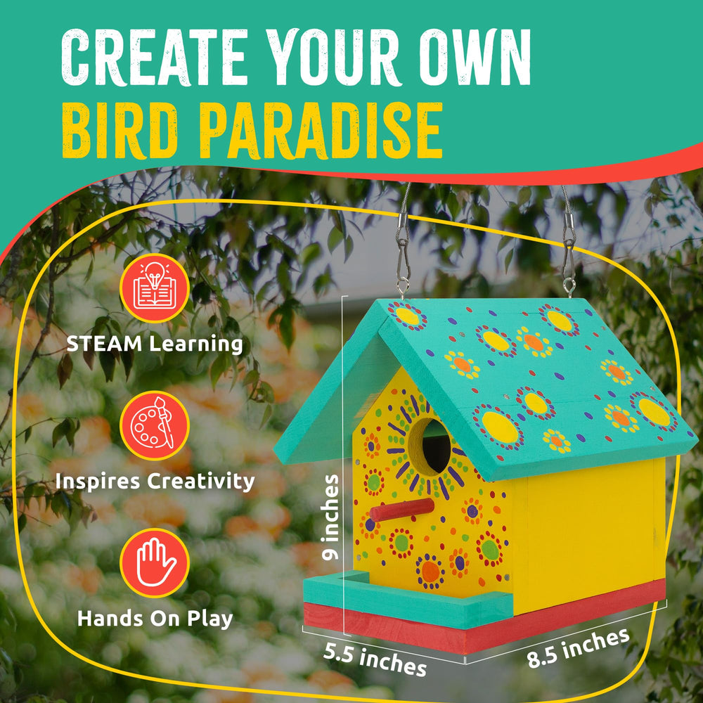 Close-up of SparkJump Jr Birdhouse assembly process with nails and glue