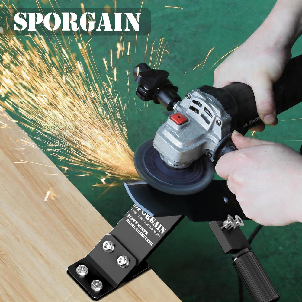 Close-up of SporGain lawn mower blade balancer tool