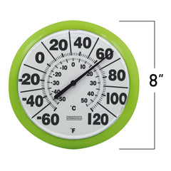 Close-up of Springfield thermometer showing bold black numbers on white background