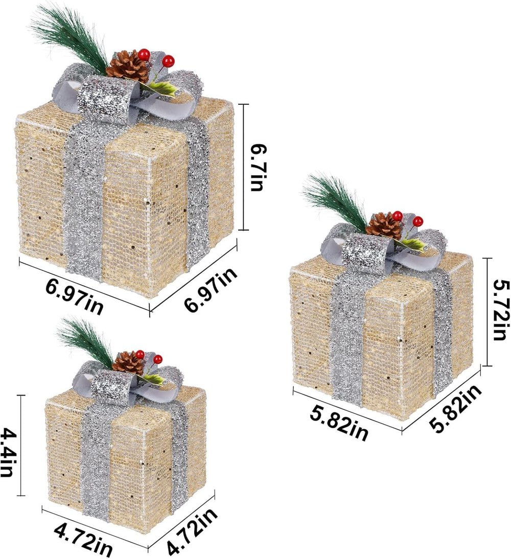 Close-up of SPRKLINLIN lighted gift box with LED lights