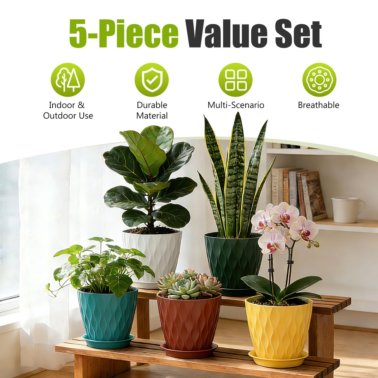 Close-up of SQKH 8 Inch plant pot with drainage holes