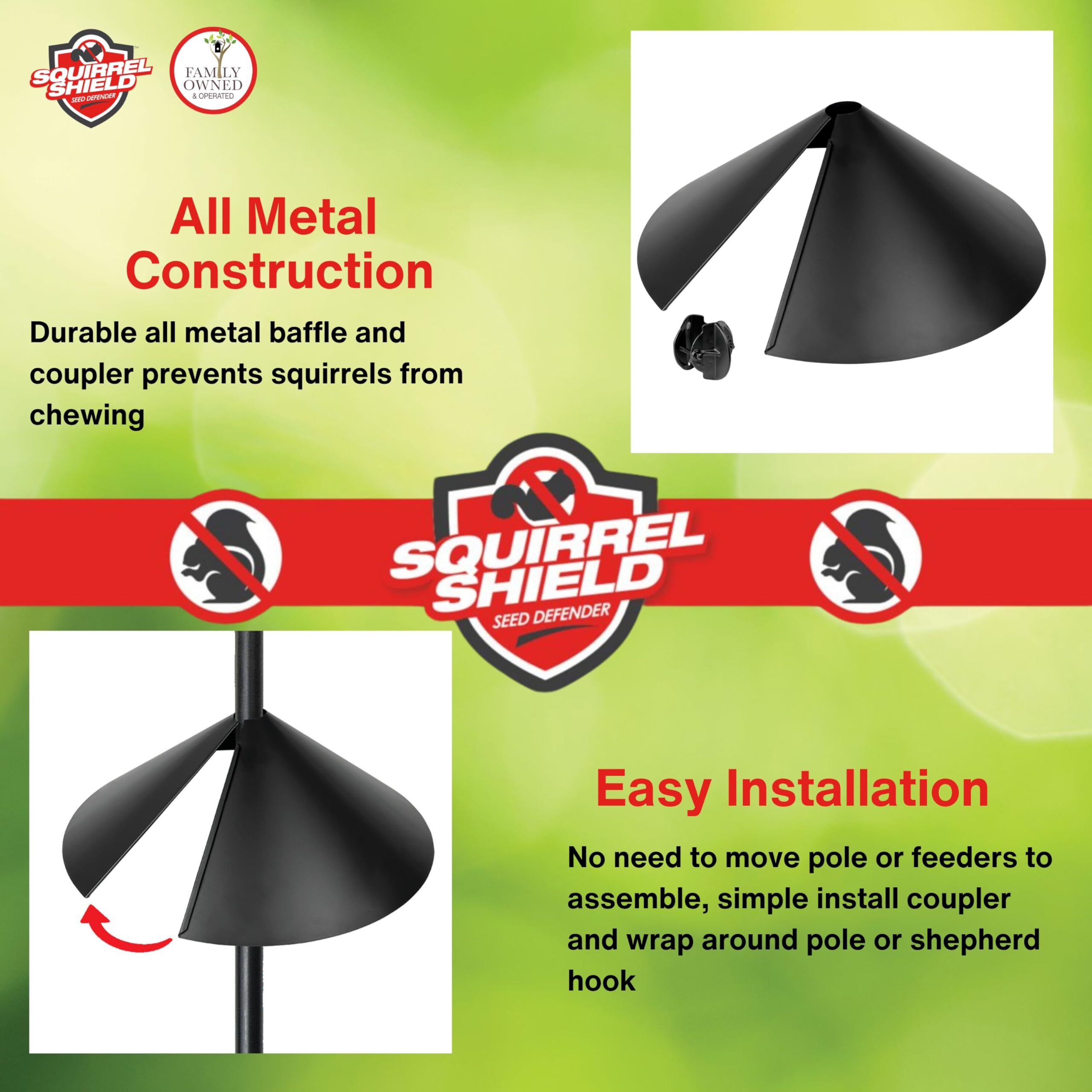 Close-up of Squirrel Shield baffle showing durable steel construction