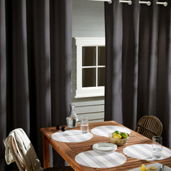 Close-up of stainless steel grommets on TOWN & COUNTRY BASICS Cabana Solid Heavyweight Curtain