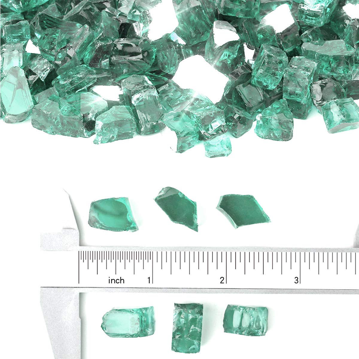 Close-up of Stanbroil fire glass showing 1/2 inch size