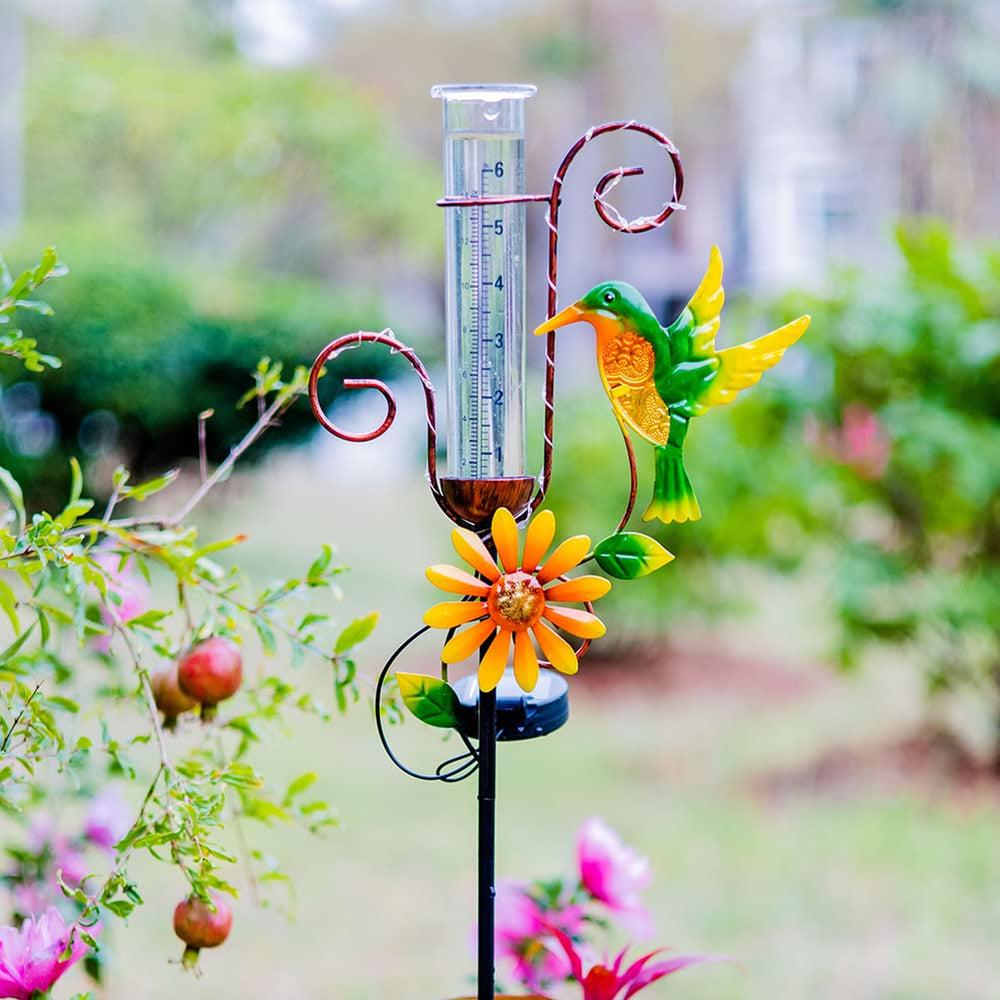 Close-up of Stargarden Hummingbird Rain Gauge glass tube