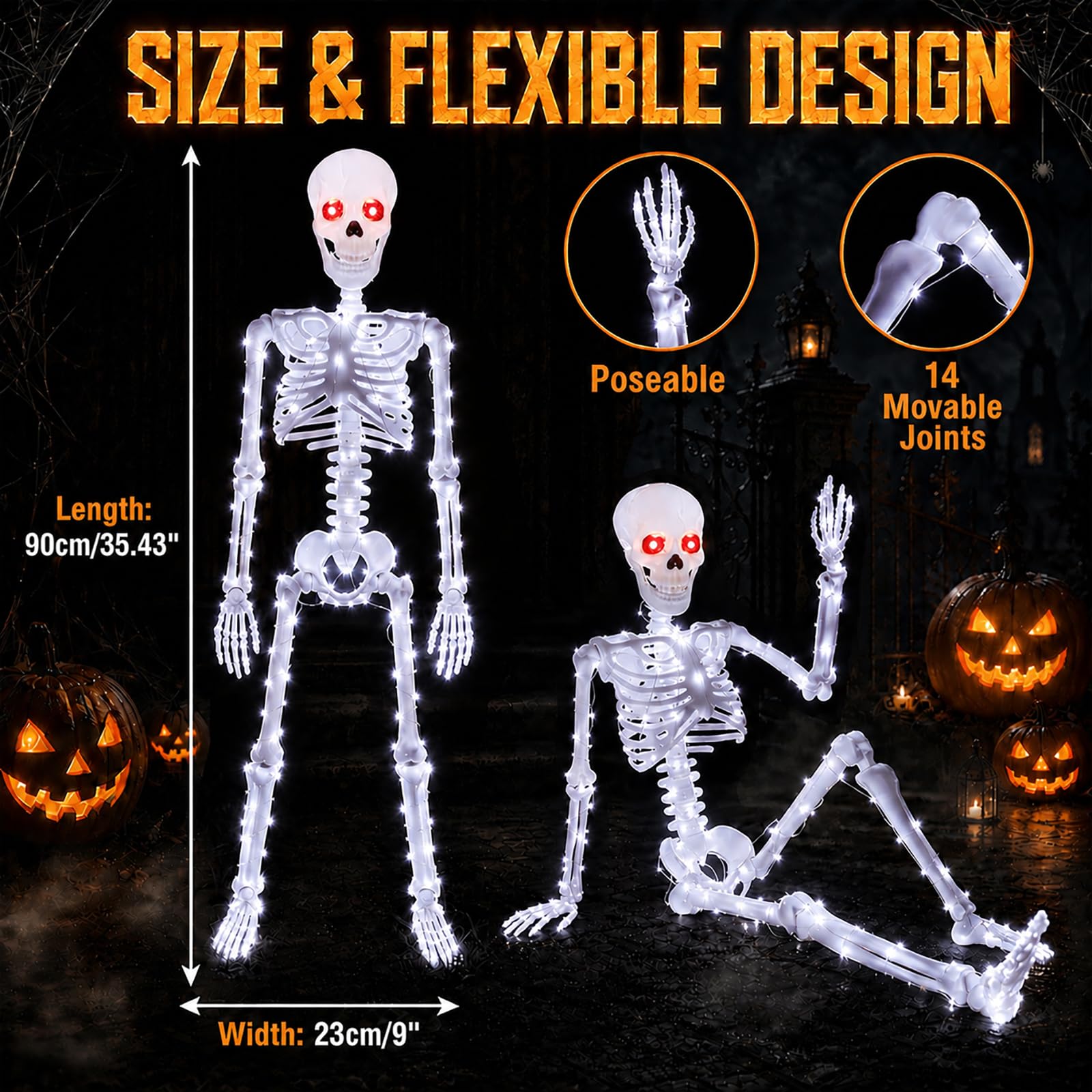 Close-up of Starweeks light-up skeleton showcasing glowing red eyes