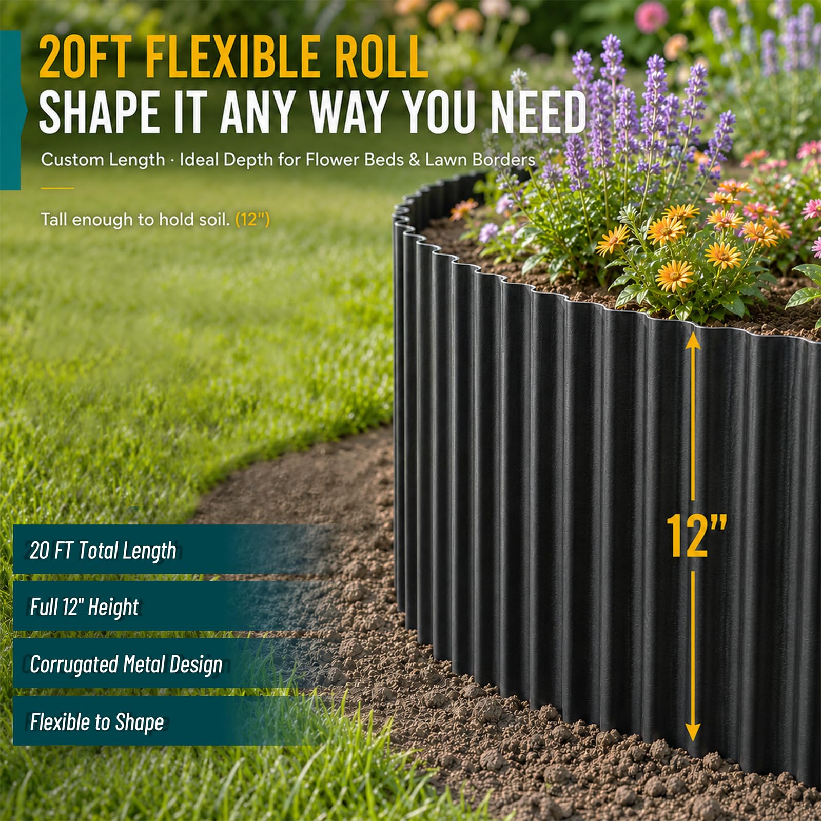 Close-up of STIRLINGEAR metal garden edging installation