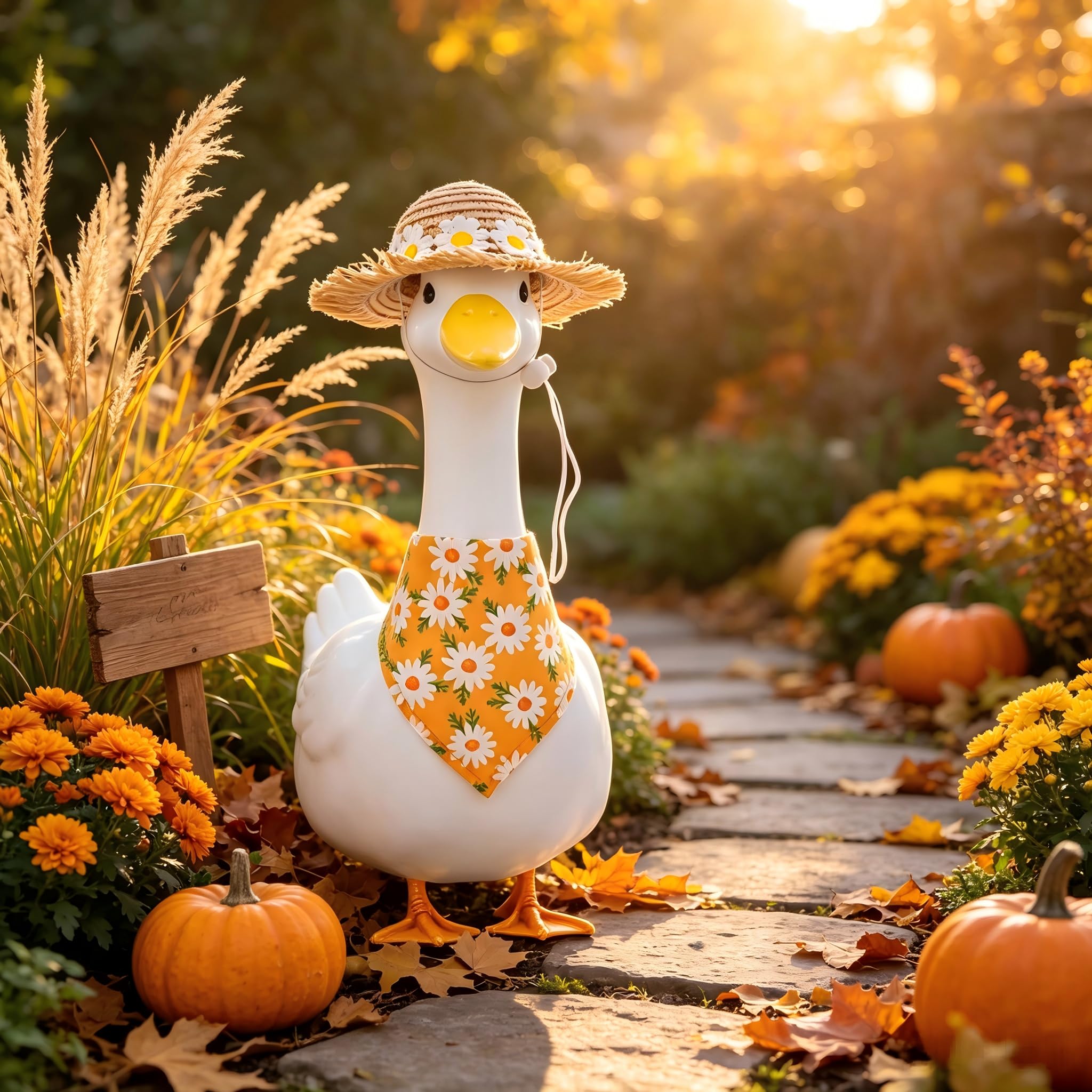Close-up of straw daisy hat for garden goose costume