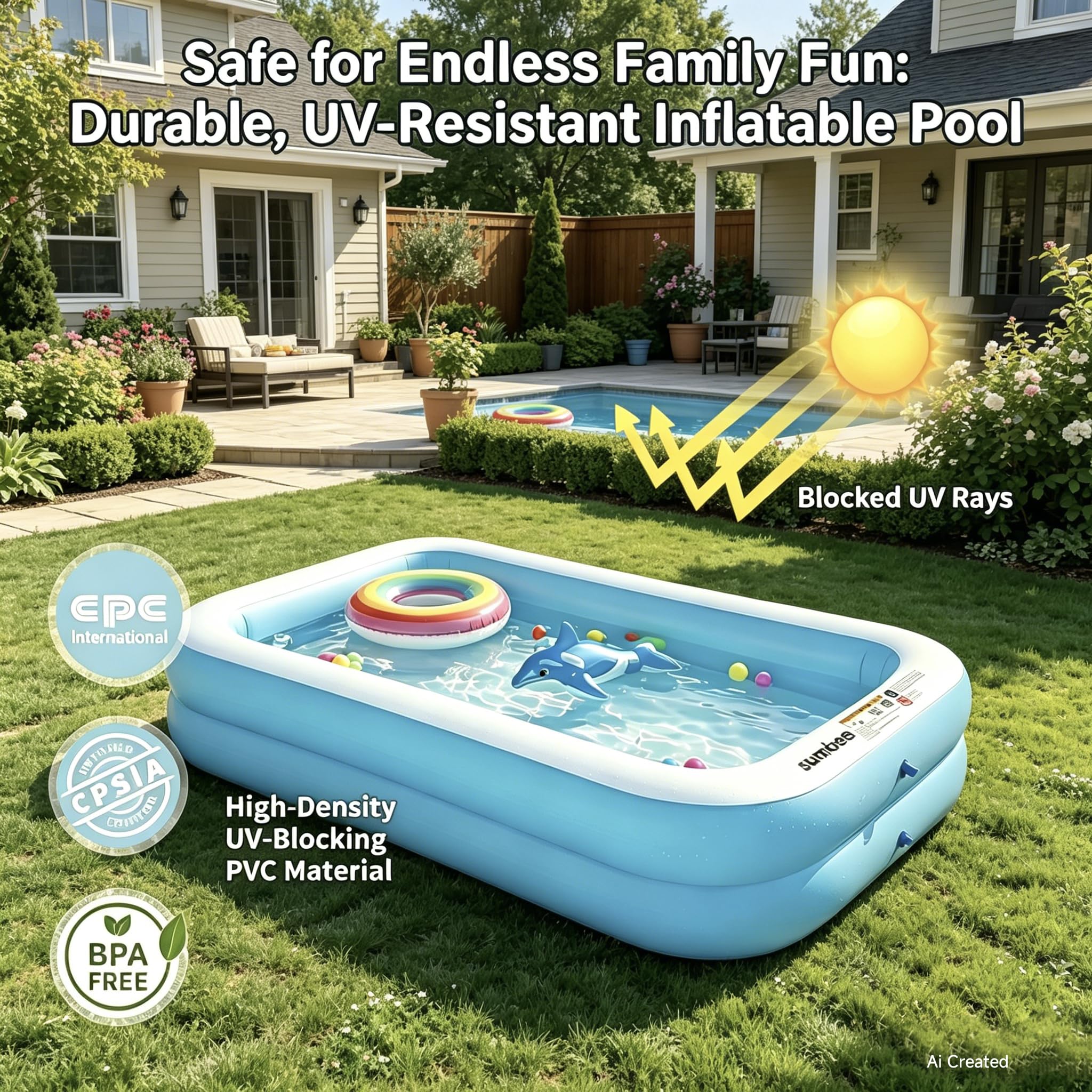 Close-up of Sumbee Inflatable Pool showing durable PVC material