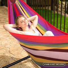 Close-up of SUNCREAT hammock fabric showing poly-cotton material