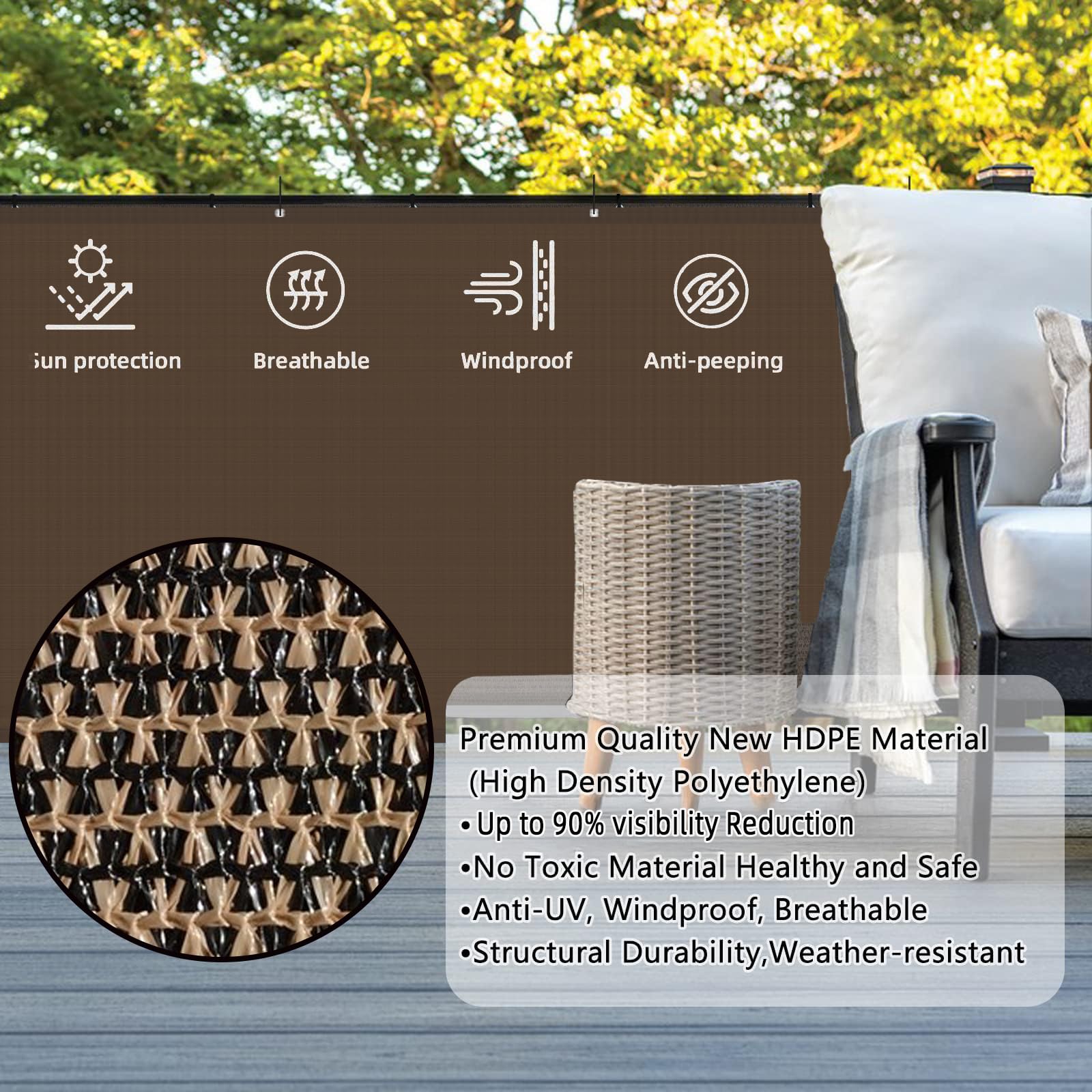 Close-up of SUNLAX balcony privacy screen material