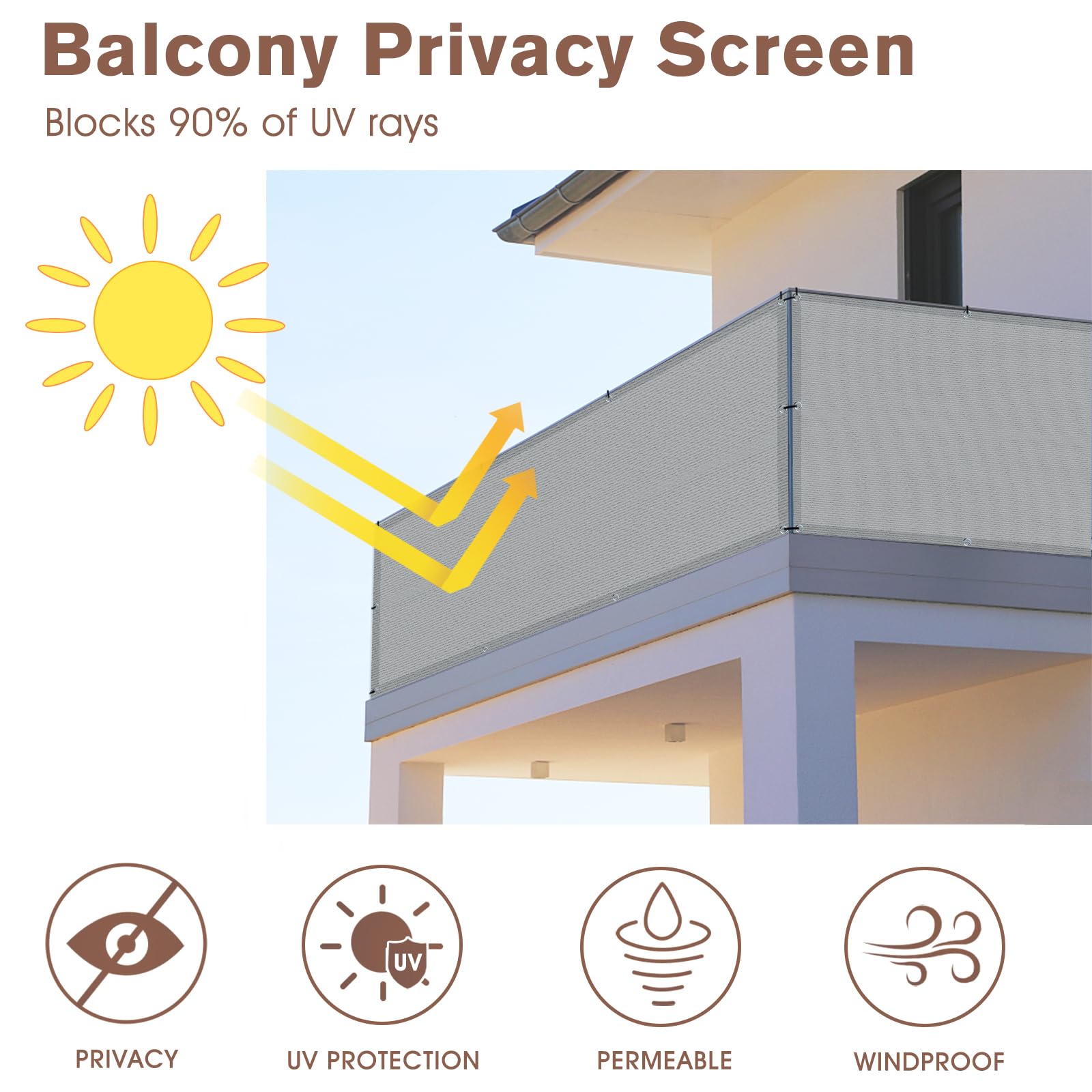 Close-up of SUNNY GUARD Privacy Screen with aluminum grommets