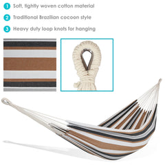 Close-up of Sunnydaze hammock showing cotton rope loops