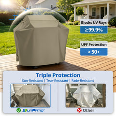 Close-up of SunPatio grill cover stitching and waterproof material