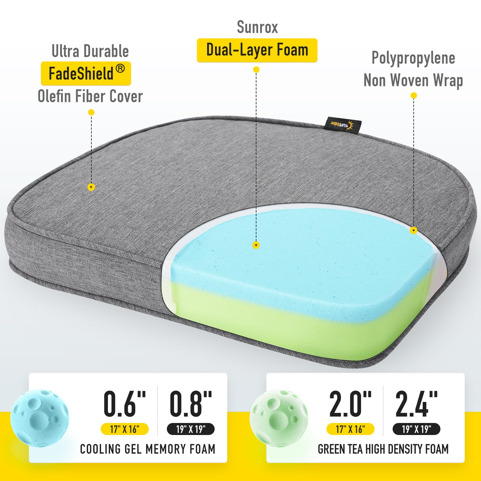 Close-up of SUNROX Gel Memory Foam Chair Cushion with ties