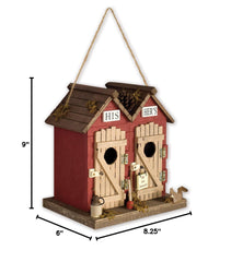 Close-up of Sunset Vista Designs His & Hers Decorative Birdhouse showcasing plunger and Do Not Disturb sign