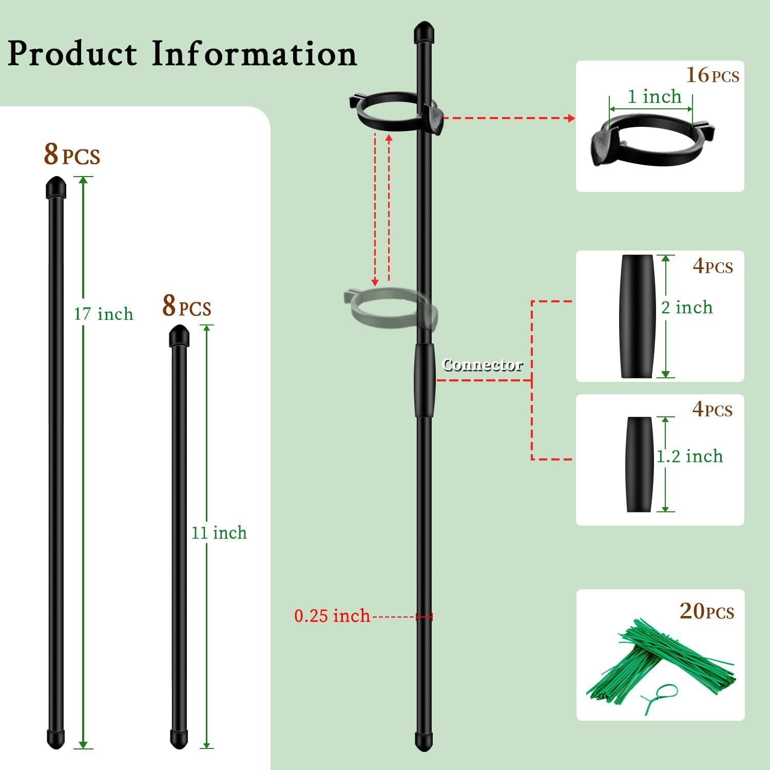 Close-up of SupKing adjustable plant stakes showing the ring buckle design