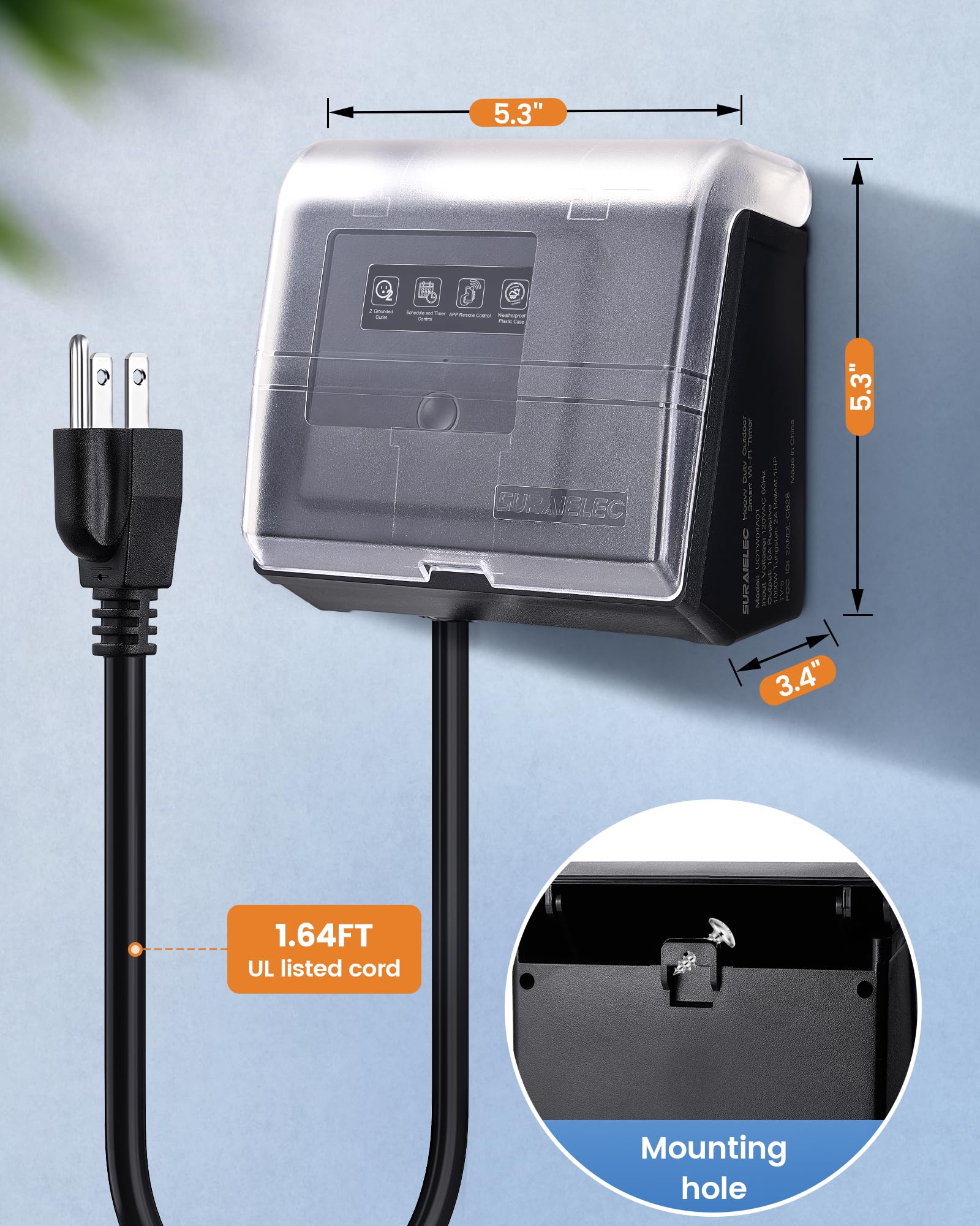 Close-up of SURAIELEC WiFi Pool Timer features