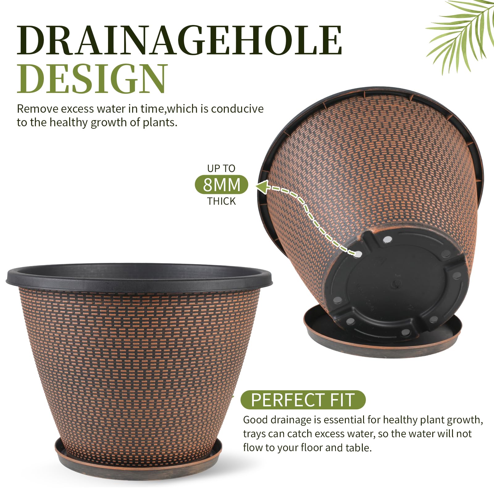Close-up of Svxtoby 16 inch planter with drainage hole
