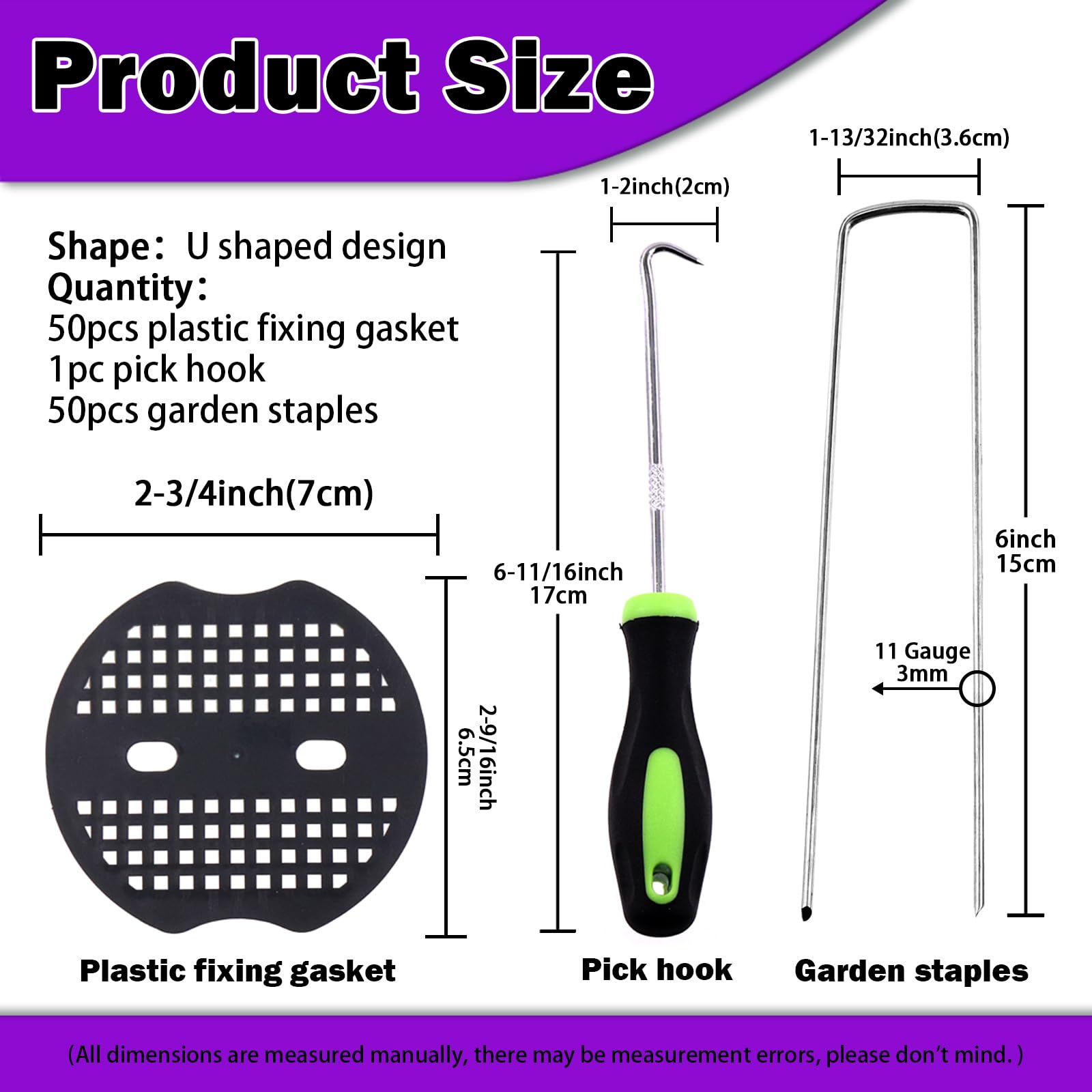 Close-up of Swpeet U-Shaped Landscape Garden Stakes, 6 inches long