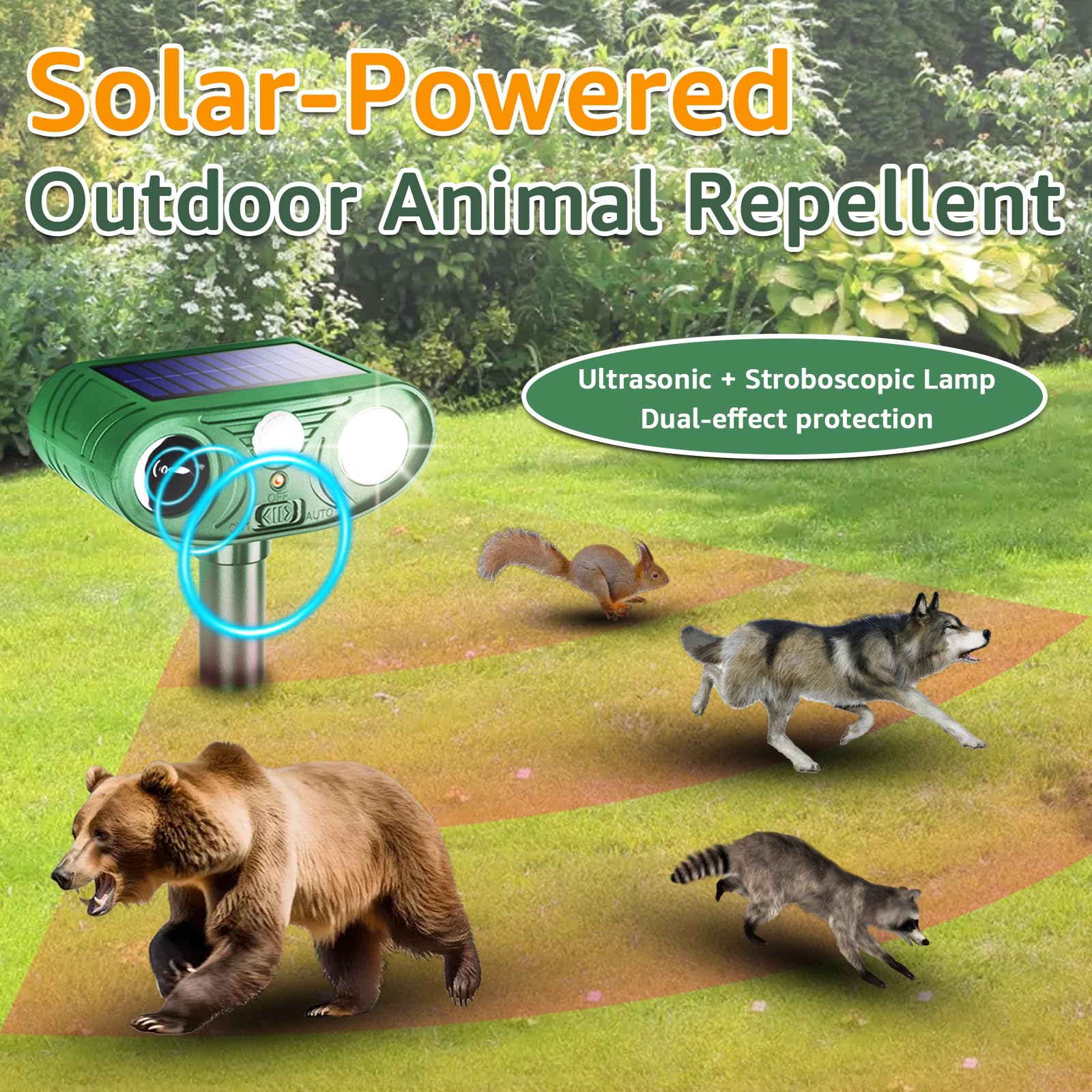 Close-up of Sxaze Solar Ultrasonic Animal Repellent lights