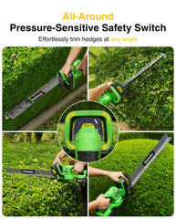 Close-up of TaskStar hedge trimmer safety features