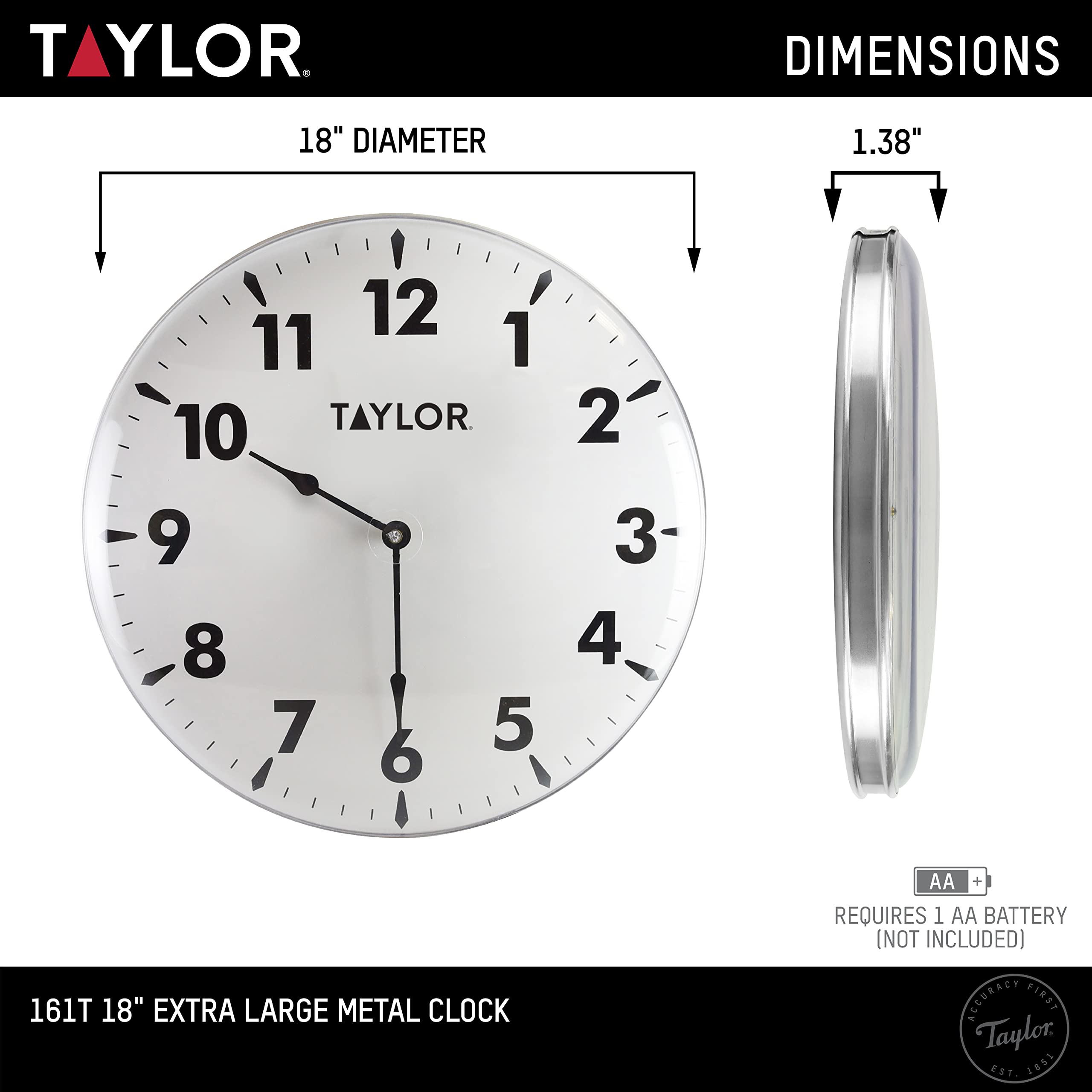 Close-up of Taylor 18 Inch Jumbo Outdoor Clock face showing bold black numbers