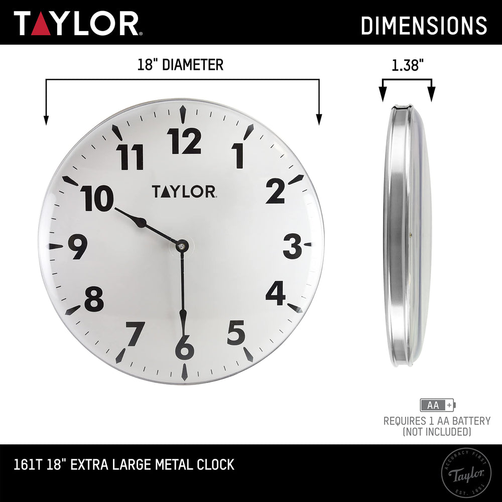 Close-up of Taylor 18 Inch Jumbo Outdoor Clock face showing bold black numbers