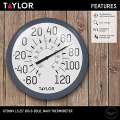 Close-up of Taylor thermometer dial showing bold graphics
