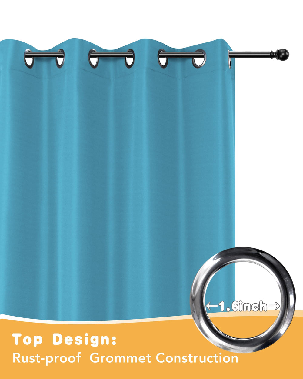 Close-up of teal outdoor curtains in sunlight